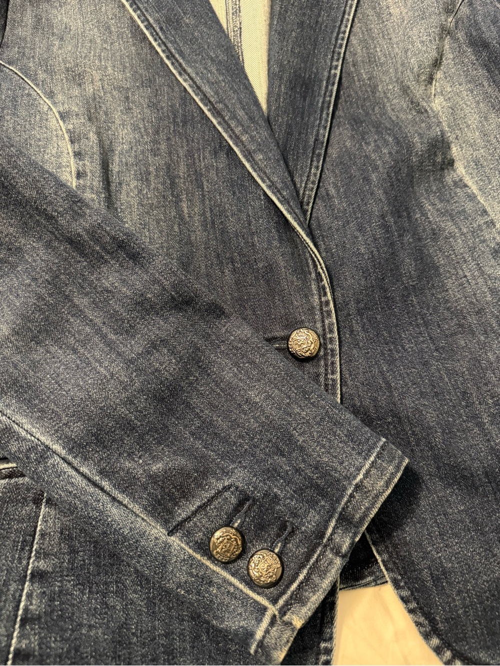 INC International Concepts Medium Blue Denim Blazer with Puff Shoulders - Picture 6 of 8